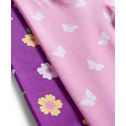Babyhug Cotton Lycra Knit Full Length Leggings With Floral Print Pack Of 2 - Purple & Pink