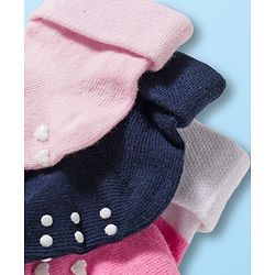 Cute Walk by Babyhug Non Terry Knit Ankle Length Anti Bacterial Anti Skid Socks With Design Pack Of 3 - Pink Black & Dark Pink
