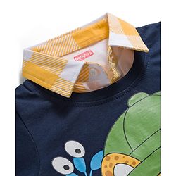Babyhug Cotton Knit Full Sleeves Overlapped T-Shirt with Tiger Graphic - Navy Blue
