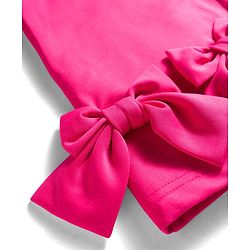 Babyhug Scuba Woven Half Sleeves Solid Party Dress With Frill Detailing & Bow Applique - Dark Pink
