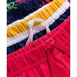 Babyhug Single Jersey Knit Mid Thigh Striped & Text Printed Shorts Pack of 3 - Red Navy Blue & White