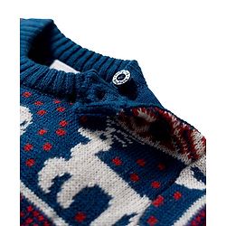 Babyhug Knit Full Sleeves Sweat Set With Animal Design - Navy Blue