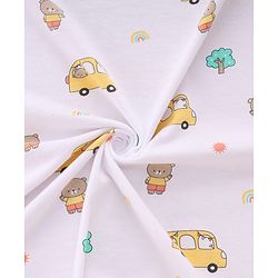 Babyhug Cotton Knit Hooded Wrapper With Vehicles Print L 65 x B 61 cm - White