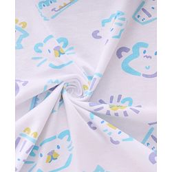 Babyhug Cotton Knit Hooded Wrapper With Animal Print L 65 x B 61 cm - White