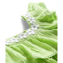 Babyhug Rayon Woven Half Sleeves Crinkle Crepe Top With Floral Embriodery - Green