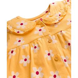 Babyhug Cotton Knit Full Sleeves Top & Pyjama Co-ord Night Suit With Floral Print - Yellow