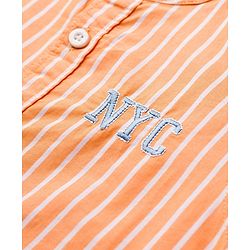Babyhug Cotton Woven Full Sleeves Striped Shirt With NYC Embroidery - Orange