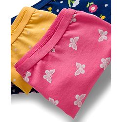 Babyhug Cotton Lycra Knit Hipster With Floral Print Pack Of 3 - Pink Navy Blue & Yellow