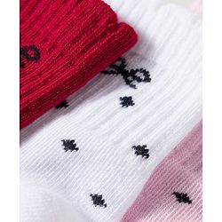 Cute Walk By Babyhug Knit Ankle Length Socks with Bow Design Pack of 3 - Red White & Pink