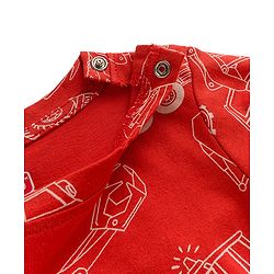 Babyhug Cotton Knit Full Sleeves Co-ords Night Suit With Vehicle Print - Red
