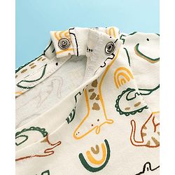 Babyhug Cotton Knit Full Sleeves Co-ords Night Suit With Jungle Theme Print - White
