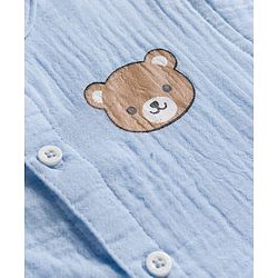 Babyhug Cotton Woven Half Sleeves Bear Printed Shirt & Checkered Shorts - Blue