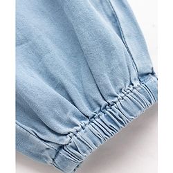 Babyhug Full Length Solid Color Denim Joggers with Bow Applique - Light Blue