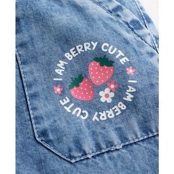 Babyhug Ankle Length Washed Denim Culotte Jeans with Strawberry Print - Blue