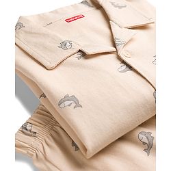 Babyhug Cotton Knit Full Sleeves Co-ord Night Suit With Shark Print - Light Pink