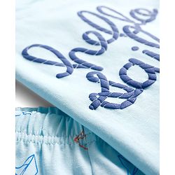 Babyhug Cotton Knit Full Sleeves Night Suit With Bear Print - Light Blue