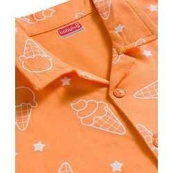 Babyhug Cotton Knit Full Sleeves Co-ords Shirt & Pajama Night Suit with Ice Cream Print - Orange