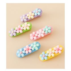 Babyhug Snap Clips Free Size with Floral Applique Pack of 5 - Multicolor