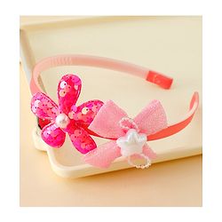 Babyhug Free Size Hair Band With Bow & Sequinned Floral Applique -Light Blue