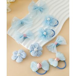 Babyhug Free Size Bow & Butterfly Hair Clips & Rubber Bands Pack of 10- Light Blue