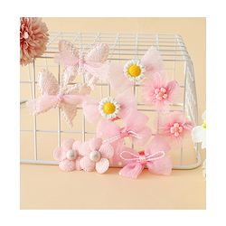 Babyhug Free Size Bow & Butterfly Clips & Rubber Pack Of 10 - Pink