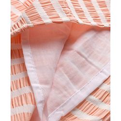 Babyhug Cotton Woven Half Sleeves Co-ords Top & Skirt Set with Stripes & Bow Applique - Orange