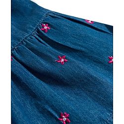 Babyhug Woven Half Sleeves Frock With Floral Embroidery - Blue