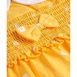 Babyhug Single Jersey Knit Half Sleeves Floral Printed Frock with Bloomer with Bow Applique - Yellow