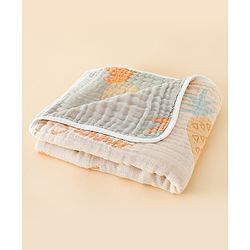 Babyhug 100% Pure Cotton Six Layer Baby Blanket Space Print Super Soft & Absorbent| All Season Blanket| New Born Gifting| Bath Towel, Wrapper, Feeding Towel| Machine Washable- Blue