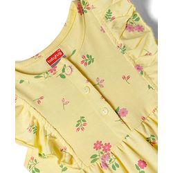 Babyhug Cotton Knit Ruffled Sleeves Floral Printed Frock - Yellow