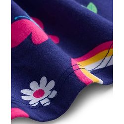 Babyhug 100% Cotton Knit Half Sleeves Floral Butterfly & Rainbow Printed Frock With Bloomer - Navy Blue