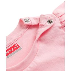 Babyhug Cotton Knit Frill Sleeves T-Shirt with Bow Applique Cheery Print & Sequin Detailing - Multicolor