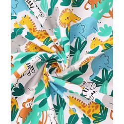 Babyhug Cotton Knit Hooded Wrapper With Jungle Theme Print L 73 x B 72 cm - White