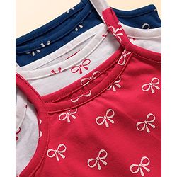 Babyhug 100% Cotton Knit Sleeveless Slips with Bow Print Pack of 3 - Navy Blue Dark Pink & White