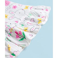 Babyhug Cotton Knit Half Sleeves Nighty With Animal & Floral Print - White