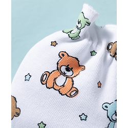 Babyhug 100% Cotton Knit Mittens & Booties With Teddy Bear Print - Multicolor