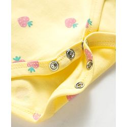 Babyhug 100% Cotton Knit Half Puffed Sleeves Strawberry Printed Onesie with Hairband - Yellow