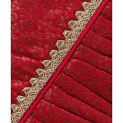 Babyhug Brocade Woven Half Sleeves Floral Printed Pattu Pavda Lehenga Choli Set - Red & White