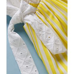 Babyhug Cotton Woven Sleeveless Striped Frock with Bow Applique - Yellow