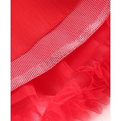 Babyhug Woven Sleeveless Party Dress with Sequin Yoke & Bow Applique - Red