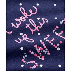 Babyhug Cotton Knit Half Sleeves Nighty with Polka Dot Print - Navy Blue