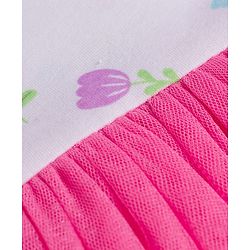 Babyhug 100% Cotton Knit Half Puffed Sleeves Frock Style Onesie with Floral Print - Multicolor