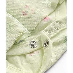 Babyhug 100% Cotton Knit Half Puffed Sleeves Floral Printed Frock Style Onesie with Headband & Bow Applique - Lime Green