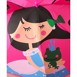 Babyhug Free Size Umbrella with Princess & Frog Print - Fuchsia