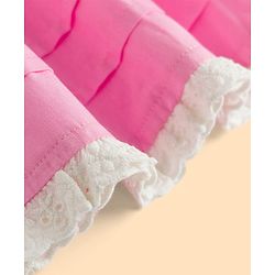 Babyhug Poplin Woven Frock & Bloomer With Headband Floral Print & Applique - Pink