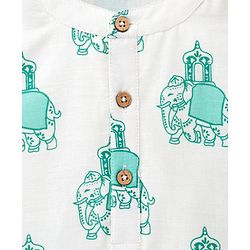 Babyhug 100% Cotton Cambric Woven Full Sleeves Elephant Printed Kurta Pajama Set - White