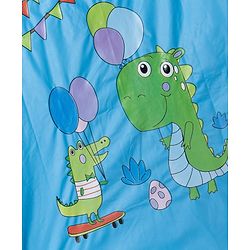 Babyhug Full Sleeves Knee Length Hooded Raincoat with Dino Print - Light Blue