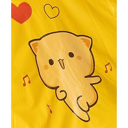 Babyhug Full Sleeves Kitty Printed Raincoat - Yellow