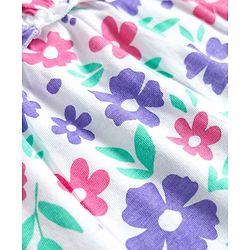 Babyhug Single Jersey Knit Sleeveless Top & Shorts Set with Floral Print - White & Lavender