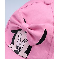 Babyhug Disney Cotton Woven Summer Cap With Minnie Mouse Graphics & Bow Applique Pink - Diameter 17.5 cm